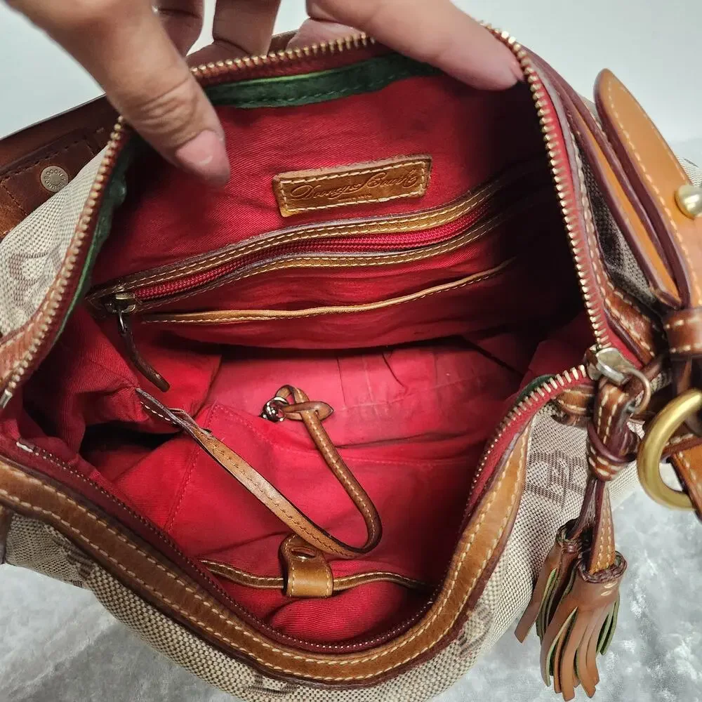 Dooney & Bourke Womens Cloth Trimmed in Leather hobo Handbag - Picture 8 of 11